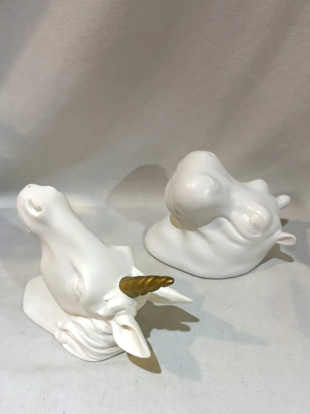 Set of 2 White Porcelain Wall Mount Hooks Unicorn and Hippo